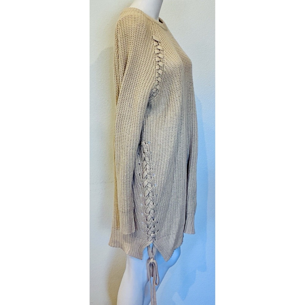 NYC‎ Womens Chunky Knit Braided Lace Up Side Sweater Sz 3X Beige Tunic Cozy Chic